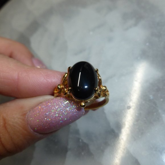 18k Yellow gold electroplated Onyx Designer Dolphin Ore Ring - Picture 4 of 9